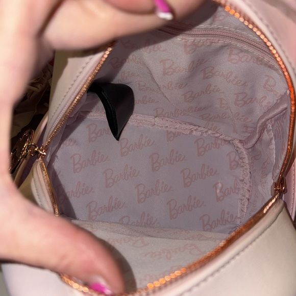 LOUNGEFLY Barbie Rose Gold Logo Chain Strap Convertible Mini Backpack, NWT. - Picture 5 of 5